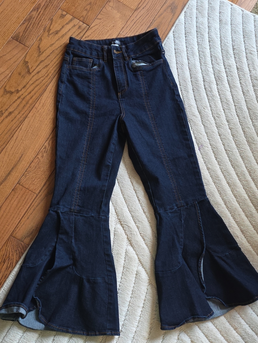 Venus Dark Indigo Flared Ruffle Hem Women's Jeans